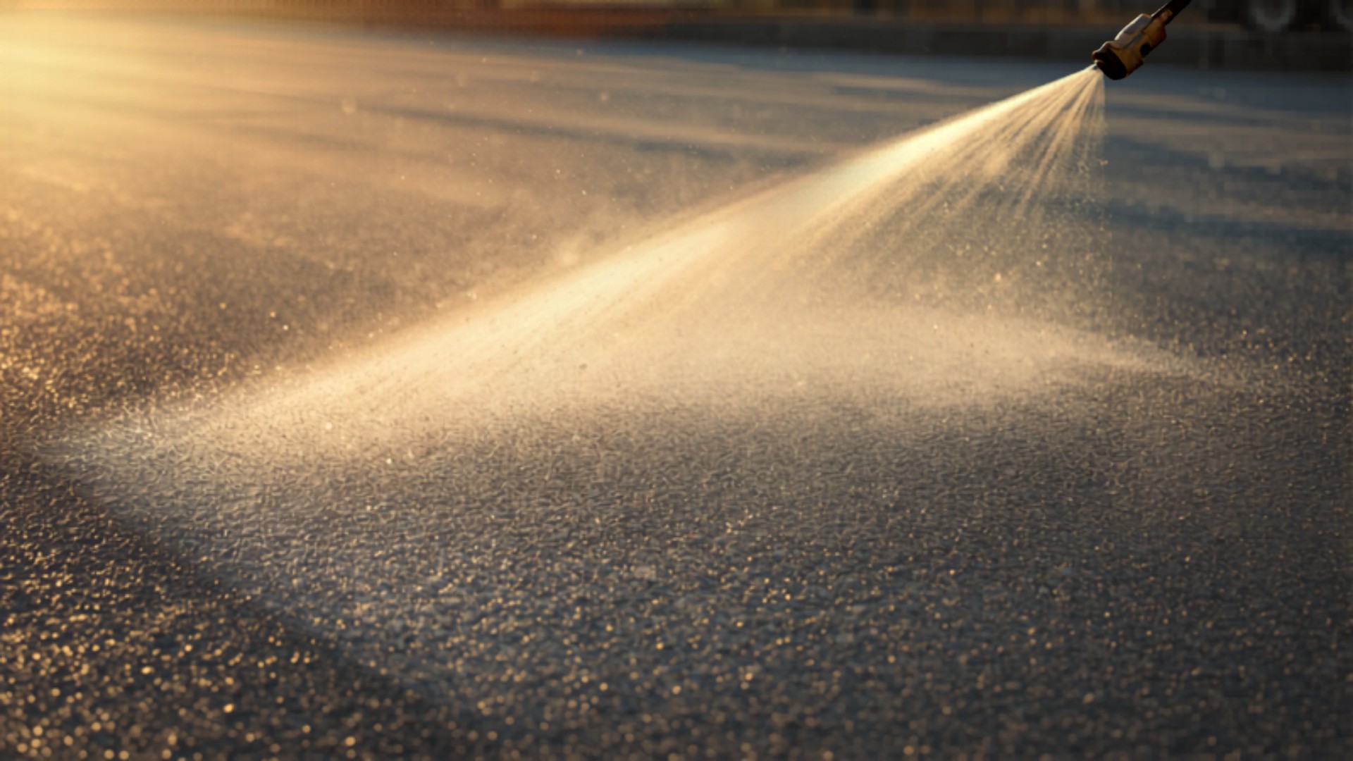 Curing compound being spray-applied to freshly finished concrete pavement